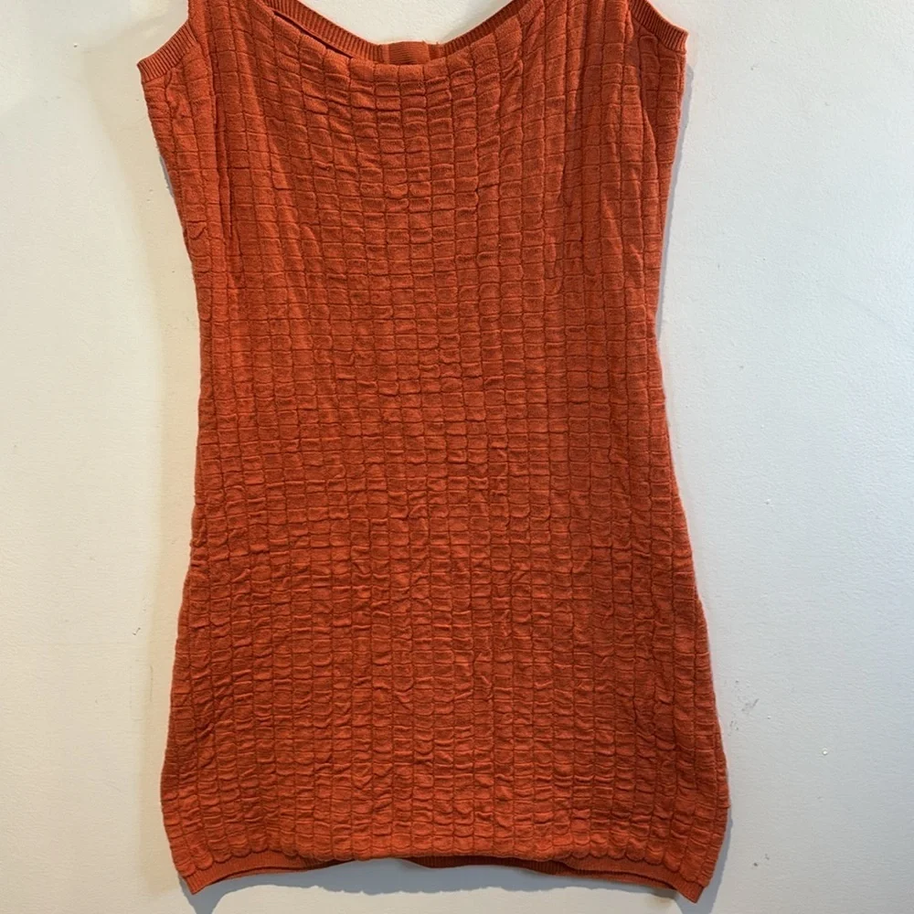 Free People Beach burnt orange seersucker mini dress medium - Picture 5 of 12